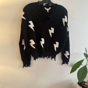 No Boundaries Black Sweater with White Bolt Pattern - Preloved